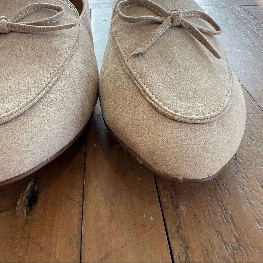 J.crew sand suede bow loafers flats academia almond toe casual women’s 8 NWOB